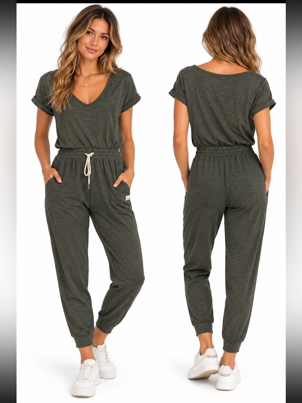Vuori Performance Jumpsuit Olive Green Heather V-Neck Jogger Size S